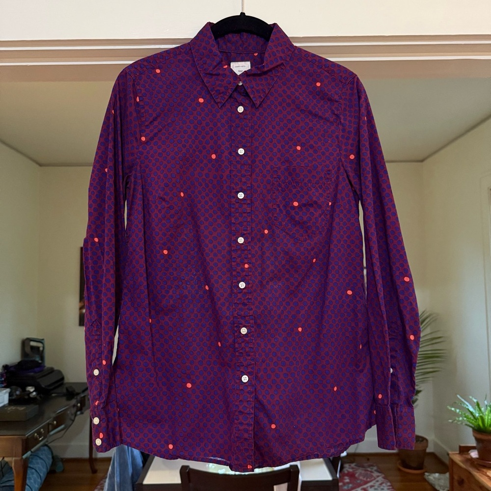 Gap purple polka dot button down shirt